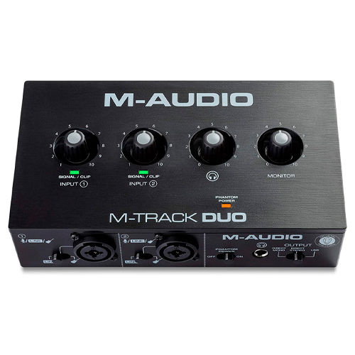 M-Audio M-Track Duo - Interfaz audio, tarjeta de sonido USB para grabación, transmisión, podcasting con entradas XLR, línea y DI, así como un paquete de software